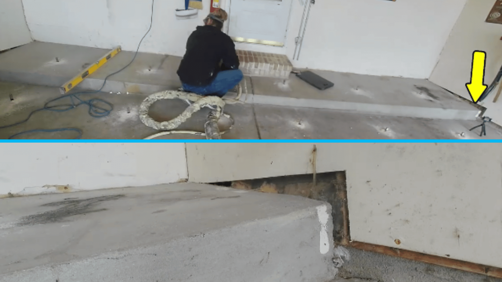 Leveling a sinking garage slab using polyurethane foam