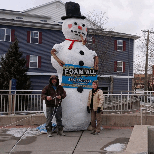 Large snowman spray foam art